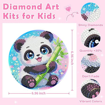Arttoplus Panda Diamond Art Kits for Kids with Round Frame 8x8 inch - color: CC1127-US