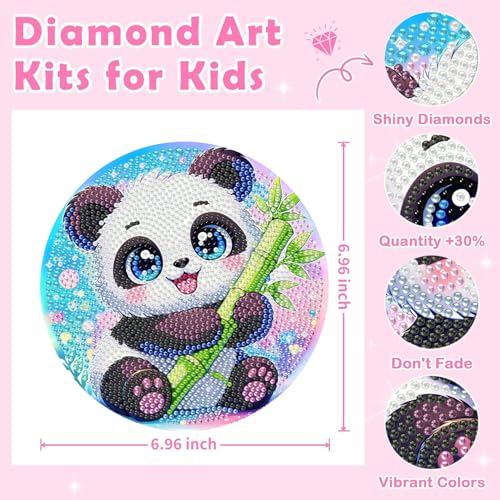 Arttoplus Panda Diamond Art Kits for Kids with Round Frame 8x8 inch - color: CC1127-US