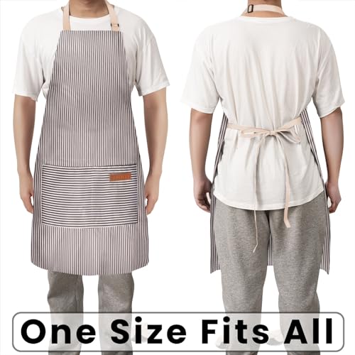 BeLuyi Adjustable Bib Apron with 2 Pockets Chef Cooking Kitchen Restaurant Aprons for Women Men - color: Brown Stripes