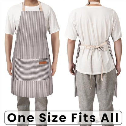BeLuyi Adjustable Bib Apron with 2 Pockets Chef Cooking Kitchen Restaurant Aprons for Women Men - color: Brown Stripes