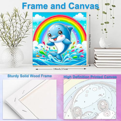Artunion Framed Paint by Numbers Kit for Adults Beginners & Kids Ages 8-12,Cute Dolphin Paint by Number with Frame,Ocean Animals Paint by Numbers Kit on Canvas 10 * 10 Inch Without Easel - color: ZXT-329-F