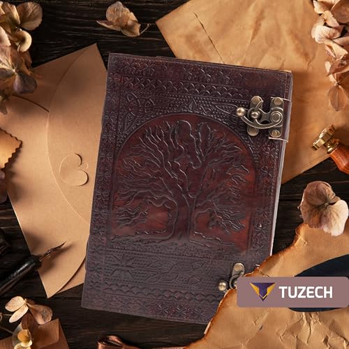 600 Pages Handmade Large Leather Journal Diary Embossed Tree of Life Book Of Shadows Notebook Writing Seven Chakra Grimoire Sketchbook 7 x 10 Leather Bound (Brown) - color: Brown
