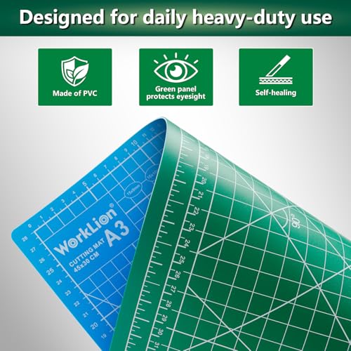 WORKLION 12" x 18" Art Self Healing PVC Cutting Mat, Double Sided, Gridded Rotary Cutting Board for Craft, Fabric, Quilting, Sewing, Scrapbooking Project…… - color: Green/Blue, size: 18"L x 12"W