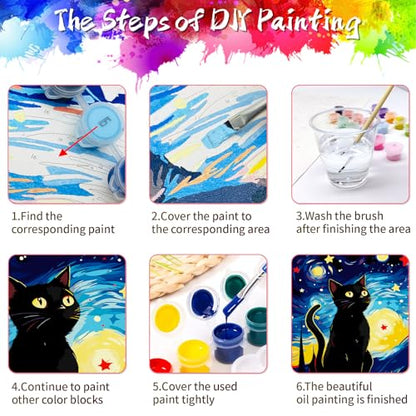 ZTOTZ Cats Paint by Number Kits for Adult,Black Cat Paining by Numbers Canvas, Kitten Adults' Paint-by-Number Kits Animal, 16x20 DIY Paints Numbers Kits Adults Starry Night - color: A-004-star cat