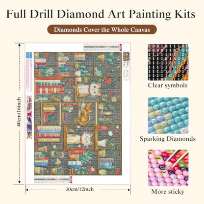 Book Diamond Painting Kits for Adults, 5D Cats Bookshelf Diamond Art Kits - color: KM1166-1