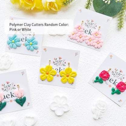Flower Polymer Clay Cutters Set - 12pcs Rose, Tulip, Daisy, Leaves & Sakura Shapes for DIY Earring Jewelry Making, Soft Clay Crafts, Scrapbooking & Spring Party Favors - color: A color