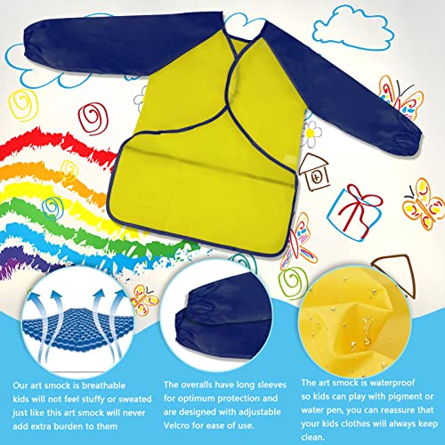 Zkptops 12 Pack Kids Art Smocks for Boys Girls Age 3-7 Years, Waterproof | Kids Painting Aprons, Paint Smocks with Long Sleeve 3 Roomy Pockets,Washable Toddler Paint Aprons,Velcro Closure,for Drawing - color: 12 Pack
