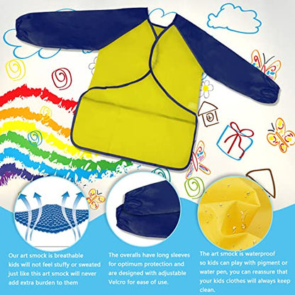 Zkptops 6 Pack Kids Art Smocks Waterproof Kid Painting Aprons Toddler Art Smock Kids Paint Smock with Long Sleeve 3 Roomy Pockets for Age 3-7 Years - color: 6 Pack