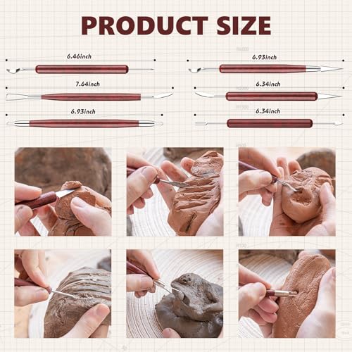 Clay Tools Sculpting, Double-Sided Polymer Carving Tools Kit, Wood Ceramic Tool Set for Pottery, Air Dry Clay, Polymer Clay, Sculpting, Modeling, Pumpkin Carving and Supplies - color: Stained Wood-6PCS