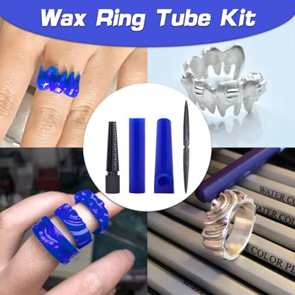 Jewelry Wax Carving Tools Set with Ring Tubes, Hole Expander and Carbon Steel File for Ring Casting and Design Lost-Wax Casting (Blue)