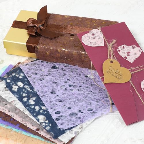 KALIONE 20 Sheets Handmade Mulberry Decorative Paper - Colorful Textured Decoupage A5 Craft Paper Kit for Scrapbook Journal Card Crafts Decorative Making Supplies