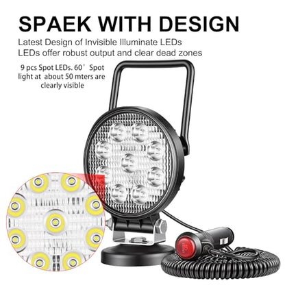 Willpower 4 inch 27W LED Work Light Bar with Magnetic Base, Cigarette Lighter Powered, Portable Off Road Light Spot Driving Fog Lights for Truck 4x4 Car Trailer Tractor Engineering Garage Camping Boat - size: 4'' - 27W - Spot