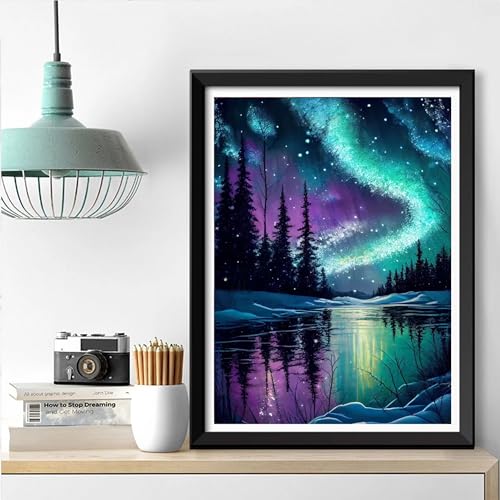 SHONGSHU 5D Diamond Painting Kit, Aurora Borealis Winter Landscape, Full Round Drill Mosaic Art for Adults & Kids, DIY Craft for Home Decor - color: SK2