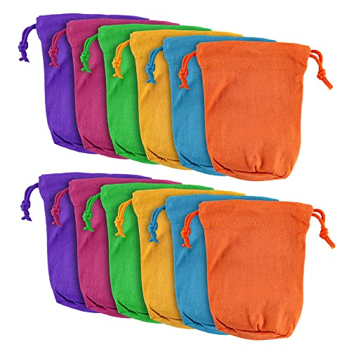 Super Z Outlet 7" x 4.5" Neon Colored Canvas Pouch Bags Sacks with Drawstring Closure for Birthday Party Favors, Snacks, Decoration, Jewelry, Gifts, Event Supplies (12 Bags)