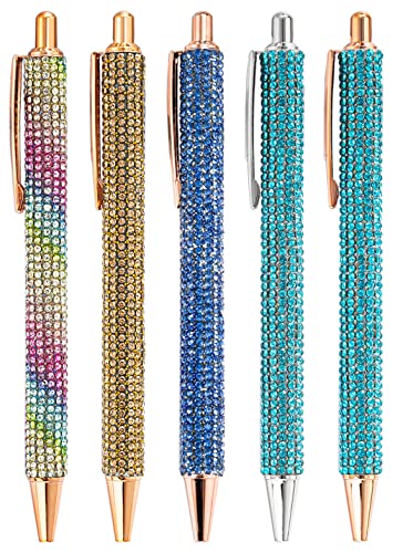 Gullor Click Ballpoint Pens, Diamond-encrusted Ball Pens, Black Ink Medium Point 1mm, for Office Supplies Gift Wedding Birthday - color: Color Set 4, style: 5 Pieces