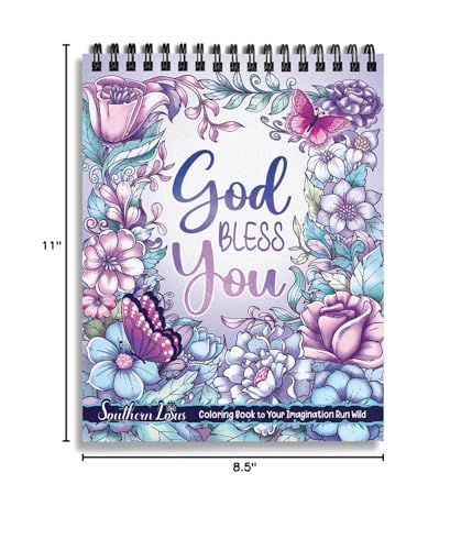 SOUTHERN LOTUS Flowers Patterns Hardcover Pages Poster God Bless You Spiral Coloring Book for Adults with Inspirational Bible Phrases Motivational Quotes Mindfulness Relaxing