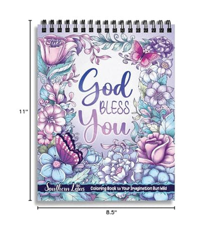SOUTHERN LOTUS Flowers Patterns Hardcover Pages Poster God Bless You Spiral Coloring Book for Adults with Inspirational Bible Phrases Motivational Quotes Mindfulness Relaxing