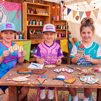Saypacck 24 Pcs Ice Cream Drip Baseball Party Favors Wooden Paint Craft Kit | Birthday Party Supplies with Paint Brushes, Wooden Craft for Goodie Bag Fillers, Thank You Gifts with Organza Bags - style: Ice Cream Drip Baseball