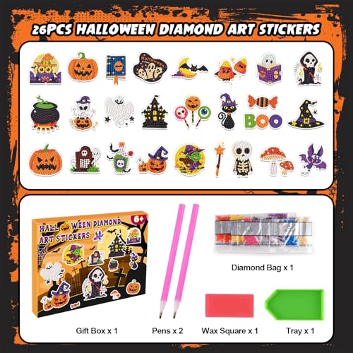 Labeol Diamond Art Kits for Kids Boys and Girls Ages 6-8-10-12 Easy to DIY Creative Diamond Art Sticker Craft by Numbers Kits for Kids and Adult Beginners (Halloween) - style: halloween