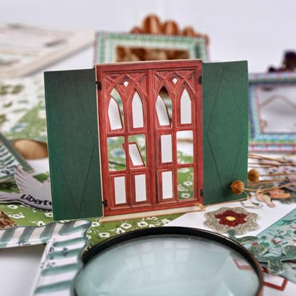 Diuhofart Scrapbooking Supplies Kit, 45 Pieces Green Aesthetic Junk Journal Kit with Scrapbook Paper, Embossed Collage Cards and Stickers for Journaling Supplies, DIY Art Craft, Collage - color: 45 Green Scrapbooking Supplies Kit