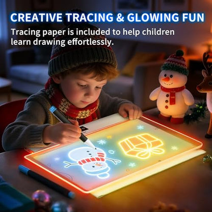 Rechargeable LED Drawing Board, 16.6 Inches Lumiboard, 8 Colors & 3 Modes, LED Note Board with Build in Stand, Includes 7 Markers & 1 Hanging Chain, Great Gift for Children-Easter Gifts