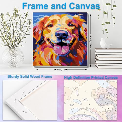 Artunion Framed Paint by Numbers Kit for Adults Beginners & Kids Ages 8-12,Golden Retriever Paint by Number with Frame,Dog Paint by Numbers Kit on Canvas 10 * 10 Inch Without Easel - color: ZXT-181-F