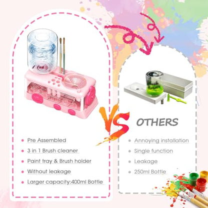 Upgraded Paint Brush Cleaner Tool,Brush Rinser Cup Painting Running Water Circulation Art Supplies for Acrylic,Watercolor and Water Based Creative Gift for Adult Artist Beginner and Painter - color: Pink2