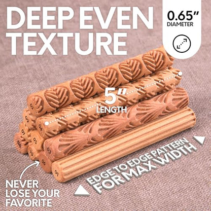 Byllstore Clay Texture Rollers | 10-Pack | 5 in x 0.65 in | Premium Wooden Pottery Tools | Set A - color: 10-Pack | 5" x 0.65" | SET A
