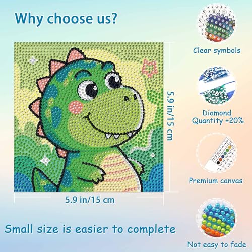 UiSdfuy Diamond Art Kits for Kids,Arts & Crafts for Kid Ages 8-12,Diamond Art for Kids,Gem Art 4 Pack Diamond Painting 6" X 6" (Dinosaur Crocodile Penguin Elephant) - color: Dinosaur Crocodile Penguin Elephant