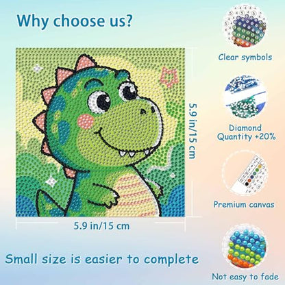UiSdfuy Diamond Art Kits for Kids,Arts & Crafts for Kid Ages 8-12,Diamond Art for Kids,Gem Art 4 Pack Diamond Painting 6" X 6" (Dinosaur Crocodile Penguin Elephant) - color: Dinosaur Crocodile Penguin Elephant