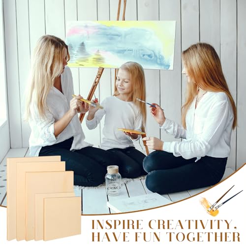 20 Pcs Wood Canvas Boards 11.8x7.9Inch/ 9x7.5Inch/ 7 x 7.5 inch/ 6x6Inch/ 4.7x4.7Inch Unfinished Wood Canvas Panels Kit Wooden Panel Boards Wooden Paint Pouring Panels for Painting Pouring Art Crafts