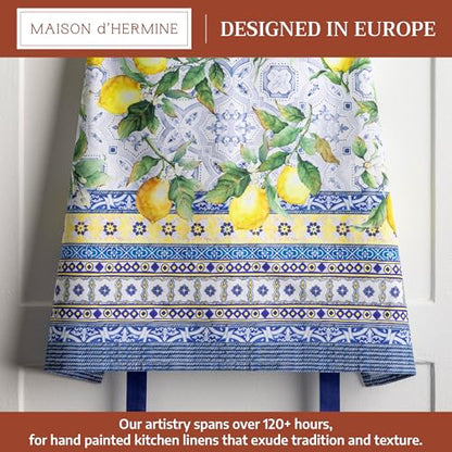 Maison d' Hermine Aprons for women with Pocket 100% Cotton (27.50"x31.50") | Adjustable Neck Strap & long ties Apron Men Chef Wedding Cooking Gardening Server Maid - color: 025 - Citrus