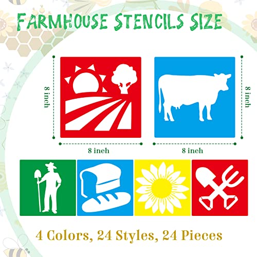 Henoyso 24 Pcs Farm Animal Stencil for Kids 8 Inch Reusable Templates | Plastic, Drawing Painting Templates, Farmer House, Cock, Cow, Blue, Red, Yellow, Wood Paper Scrapbook, Wedding DIY Art Crafts - style: Farm Style