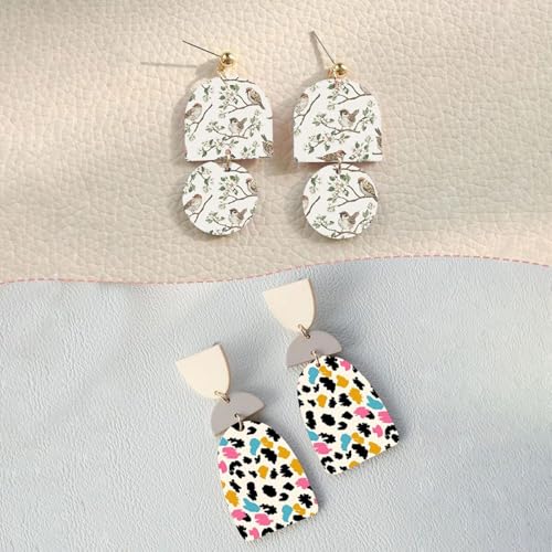 6Pcs Animal Transfer Paper for Polymer Clay, Ducks,Birds Mokey,Leopard Print Water Soluble Transfer Sheets for Polymer Clay, Polymer Clay Transfer Paper for DIY Art Jewelry Earrings Making 5.82X3.93in