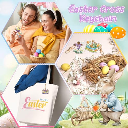 WILLBOND 30 Pcs Easter Diamond Art Keychain Kits He is Risen 5d DIY Double Sided Diamond Painting Keychain Religious Christian Cross Hanging Ornaments for Adults Beginners Key Ring Pendant Crafts - color: Cross