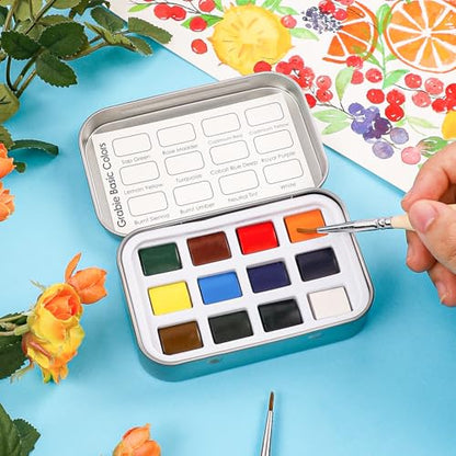 Grabie 12 Color Travel Watercolor Paint Set, Pocket Palette, Essential - color: 12 Colors - Essential