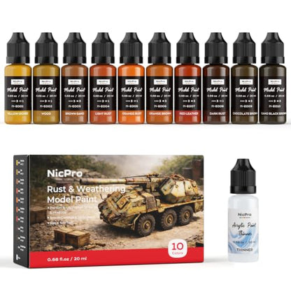 Nicpro 10 Colors Rust & Weathering Model Paint Set, 20ml - style: Rust & Weathering