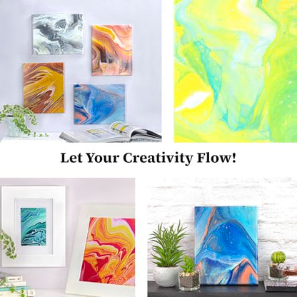 DecoArt Fluid Art Ready-to-Pour Paint Set – Neon Blast Colors, Set of 6 (4 fl oz Bottles) – Neon Acrylic Pouring Paints for Canvas, Wood & Fluid Art DIY Projects - color: Multi- Neon Blast