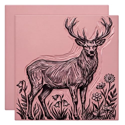FunooFuno 11.75'' x 11.75'' 2 Pack Pink Rubber Linoleum Carving Blocks for Printmaking, 0.24'' Thick Linocut Soft Rubber Carving Block for Stamp Making Supplies Craft Materials DIY Artists Beginner - size: 11.75 x 11.75 inch