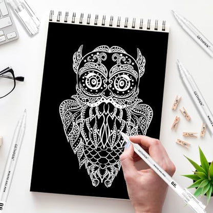 GETHPEN White Gel Pens, 0.6/0.8/1.0mm Fine Point White Pens Set, 3 Pack | Opaque White Archival Ink Pens, for Black Paper Drawing,High-lights, Sketching, Illustration, Card Making, Bullet Journaling - color: White