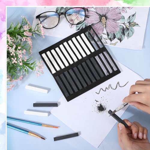 Watersay 24 Pcs Soft Pastel Drawing Chalk Set Square Sketch Chalk Non-toxic Artist Pastel Sticks for Professional Artists and Art Lovers(60 x 8 x 8 mm,Black,White) - color: Black, White