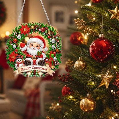 Eiflow Acrylic Christmas Diamond Art Hanging Kit for Adults Santa Claus, DIY Diamonds Painting Door Hanger Ornament Kit Wreath Crystal Diamond Art Painting Wall Window Hanging Pendant - color: Santa Claus