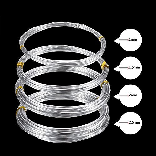 BBTO Aluminum Craft Wire, 4 Sizes (1 mm, 1.5 mm, 2 mm and 2.5 mm in Thickness) Bendable Metal Wire for DIY Sculpture and Crafts, 4 Rolls, Each Roll 16.4 Feet (Silver)