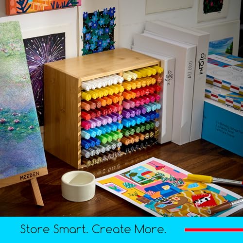 MEEDEN Bamboo Marker Holder Organizer: Holds 126 Pens with 18 Compartments- Art Supply Storage & Holder for Alcohol Markers，Pens，Pencils - style: Holds 126 Markers