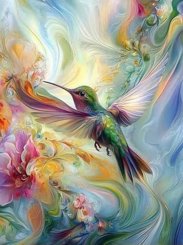 Mosaflare 5D Hummingbird Diamond Painting Kits for Adults 12x16 Inch | Colorful Floral Diamond Art for Beginners, DIY Full Round Drill Paint by Diamonds Dot Gem Art for Adult, Home Wall Decor - color: KM1234-1
