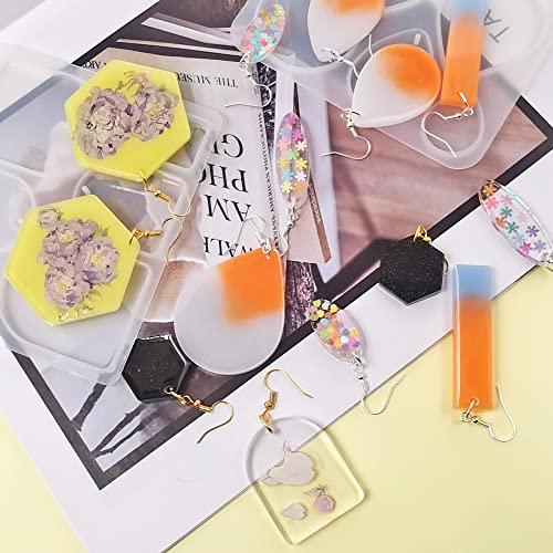 SENHAI 12 Pcs Resin Jewelry Molds with 340 Pcs Earring Accessories, Variety Size Earring Resin Molds with Hole, Resin Earring Molds Silicone for Making Jewelry, Earrings, Pendants