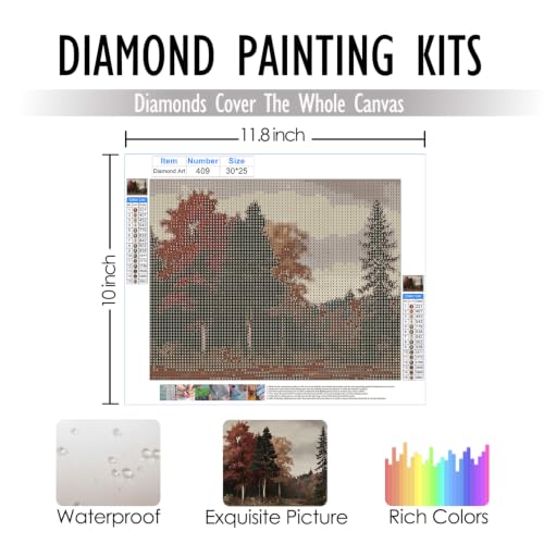 RLTXBUK Vintage Fall Forest Landscape Diamond Art Kits 11.8x9.8 Inch | Moody Fall Home Decor and Gifts, Cottagecore Nature Autumn Gem Diamond Painting Art Kits for Adults Kids Beginners - color: Fall Forest