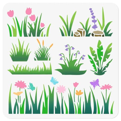 8 Styles Grass Flower Bushes Stencil for Painting, 11.8"x11.8"Reusable Plants Stencil Drawing Template, DIY Craft Paint Template for Wall Home Decor Wood Burning Card Journal Fabric | Flower Bushes Plants Drawing Template for Wall Home Decor, Wood Burning