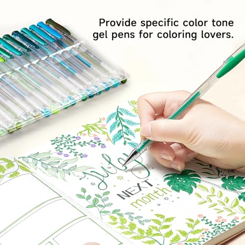 Shuttle Art 60 Pack Green Tone Gel Pens, 30 Green Tone Gel Pens with 30 Refills for Adults Coloring Books Journaling Drawing Nature, Landscapes, Animals Scenes - color: 60 Pack Green Tone
