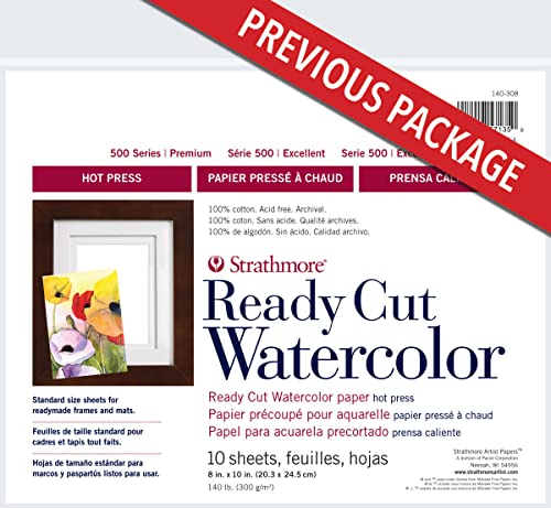 Strathmore Watercolor Paper Pack 8"X10"-10 Sheets -140308 - color: Ready Cut, Hot Press, size: 8x10